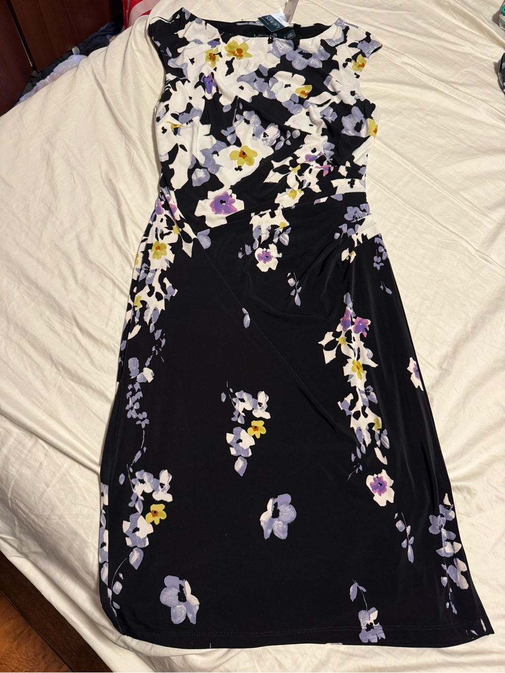Lauren Ralph Lauren navy floral dress with purple white and yellow flowers sz 8